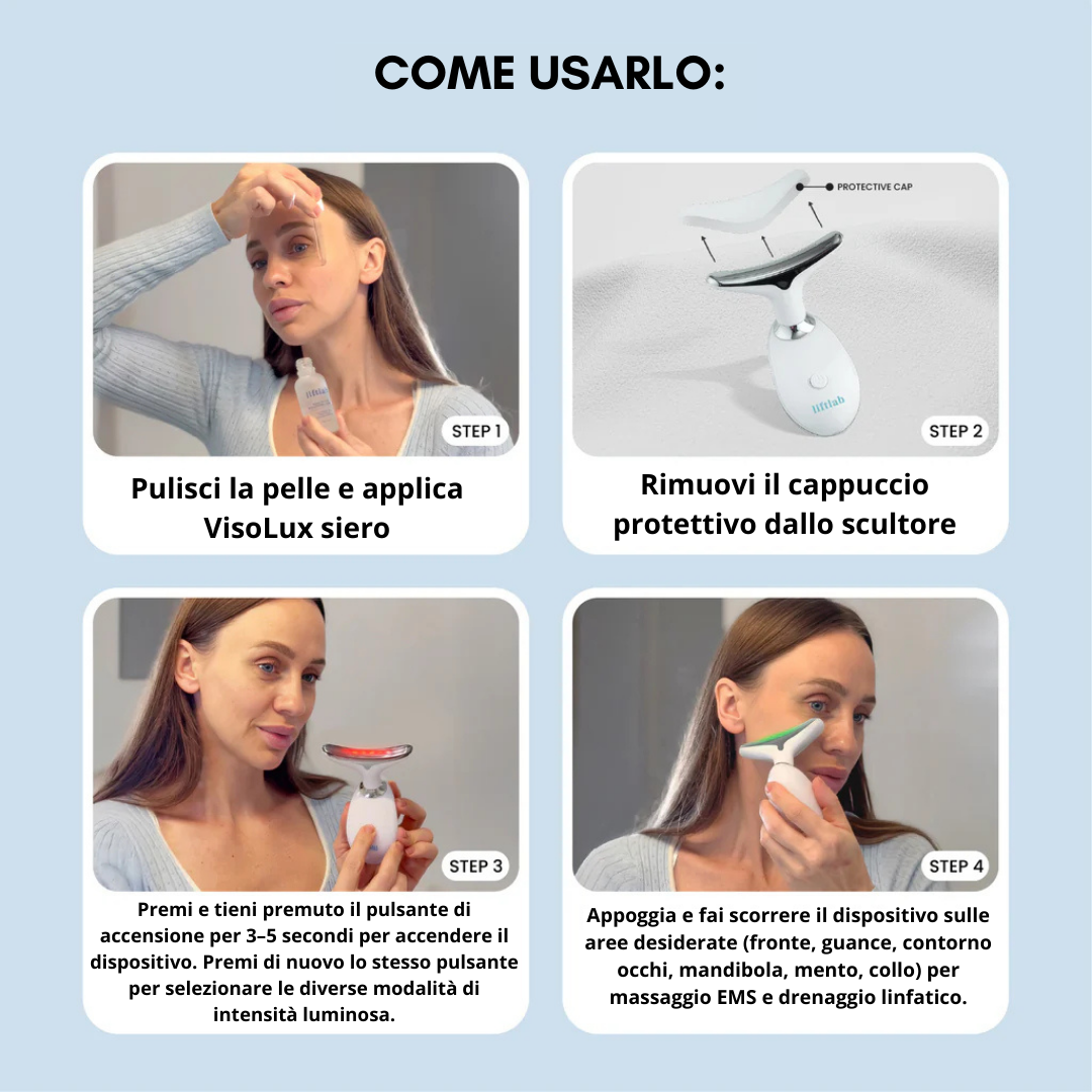 VisoLux – Massaggiatore Viso LED + Siero in regalo